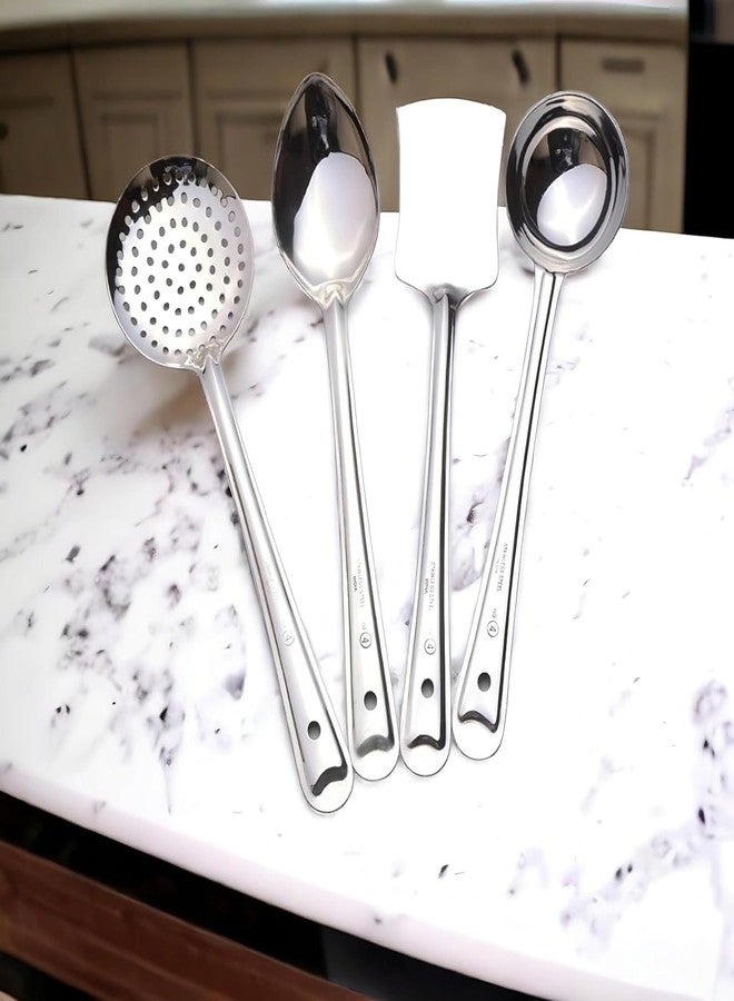 STARXDEAL 4pc Silver Stainless Steel Cooking Spoon Set, Silver, Contains - Frying Ladle, Serving Spoon, Turner Spoon, Curry Ladle - Image 3
